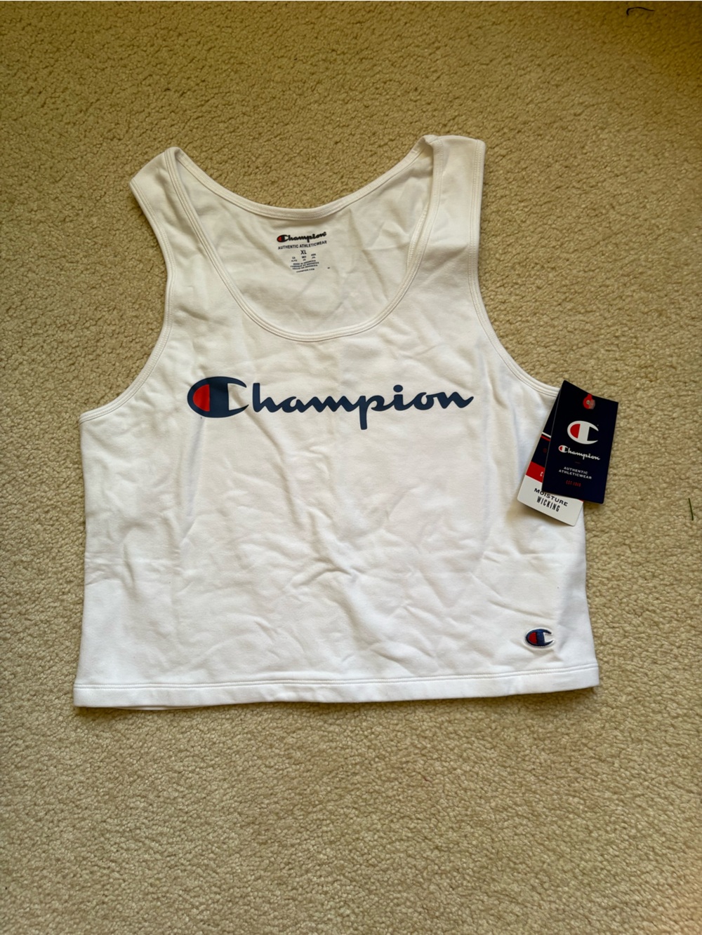 NEW Champion Women's White Logo Crop Tank Top